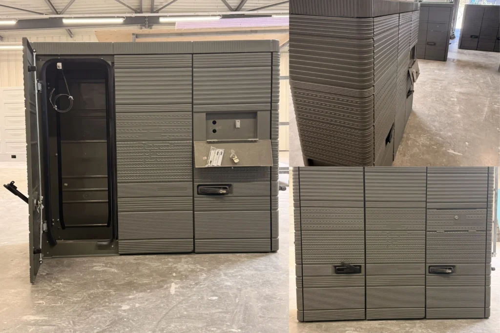 Armoire polyester pour réseaux électriques extérieurs de la Métropole Grand Lyon avant son recyclage